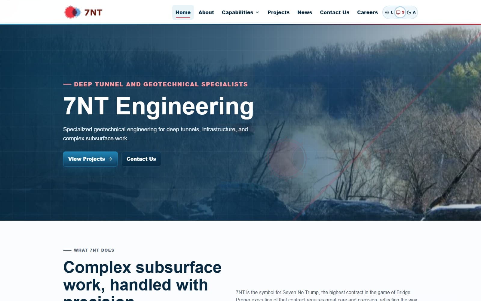 7NT Engineering redesign homepage shown in a desktop browser